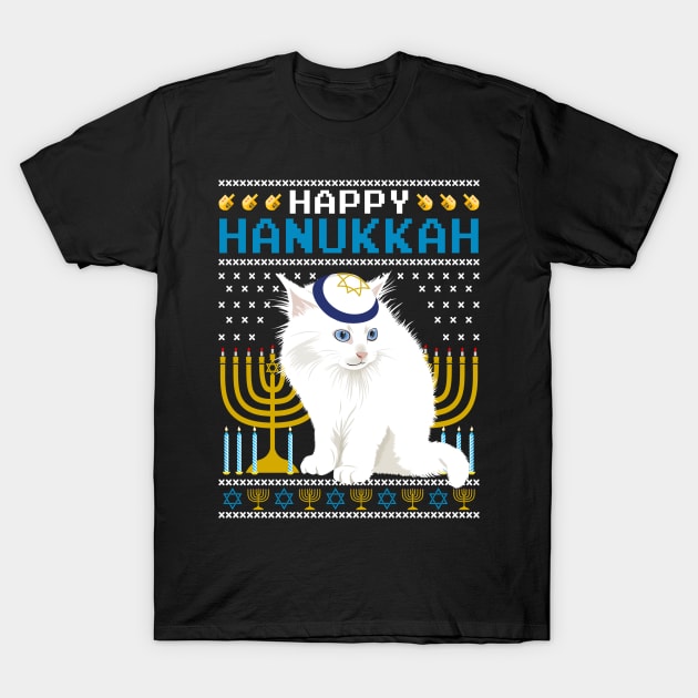 Happy Hanukkah Cat Jewish Holiday Ugly Hanukkah Chanukah T-Shirt by paynegabriel
